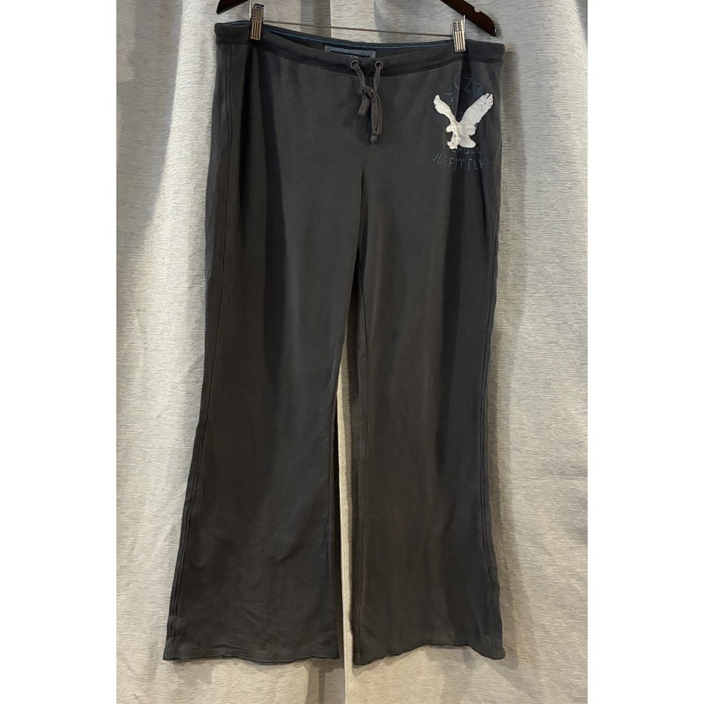 American Eagle Women Grey Y2K Eagle Fleece Wide Leg Sweatpants Size Large